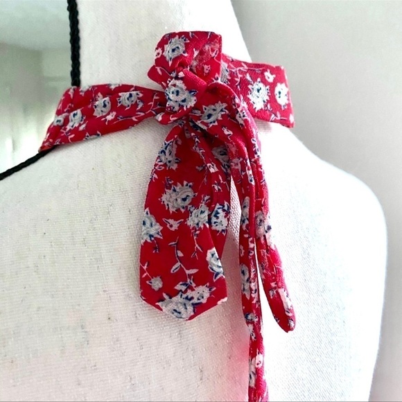 TOBI RAQUEL RED MULTI FLORAL PRINT Halter ROMPER womens size M - Picture 6 of 8